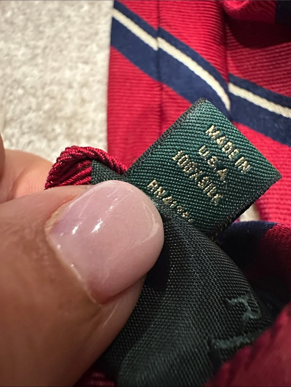 Ralph Lauren Red Navy Diagonal Stripe Silk Tie